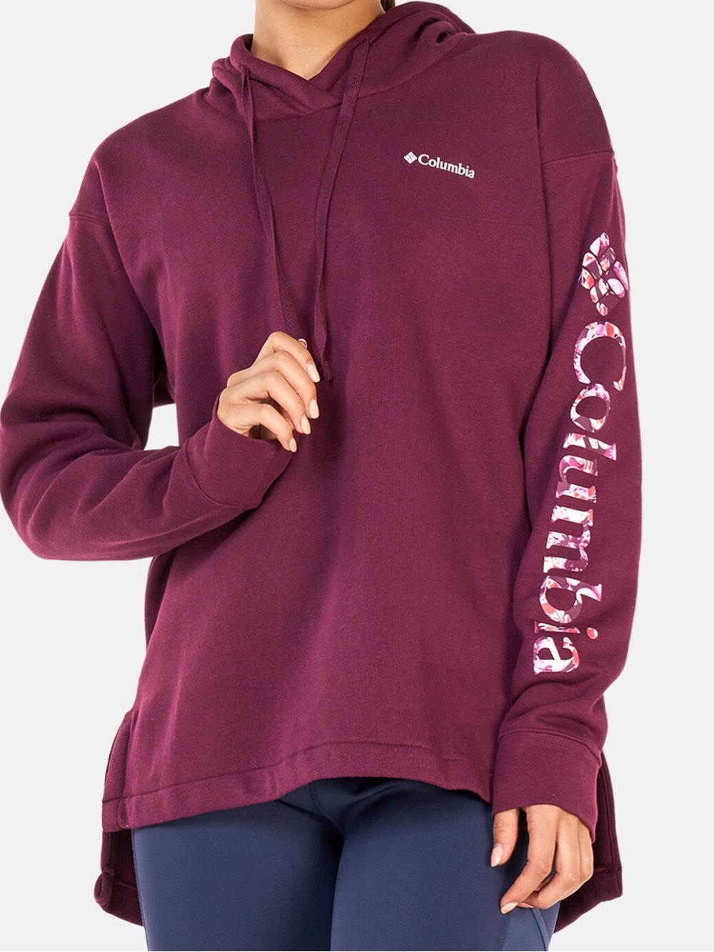Columbia Fuchsia Cozy Knit Pullover Hoodie with Vertical Camo Logo (Size: XL)
